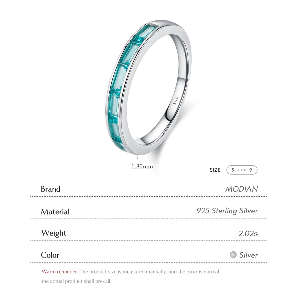 925 Sterling Silver Green Emerald Cute Zirconia Eternity Finger Ring For Women Statement Fine Jewelry