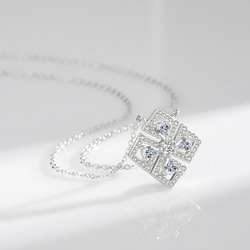 Classic Flower Water Drop 5A CZ Necklace 925 Sterling Silver Sparkling Luxury Pendant Necklace for Women Wedding Jewelry