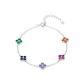 925 Sterling Silver Sweet Four Leaf Clover Colorful Zirconia Charm Fashion Stackable Bracelet For Women Fine Jewelry
