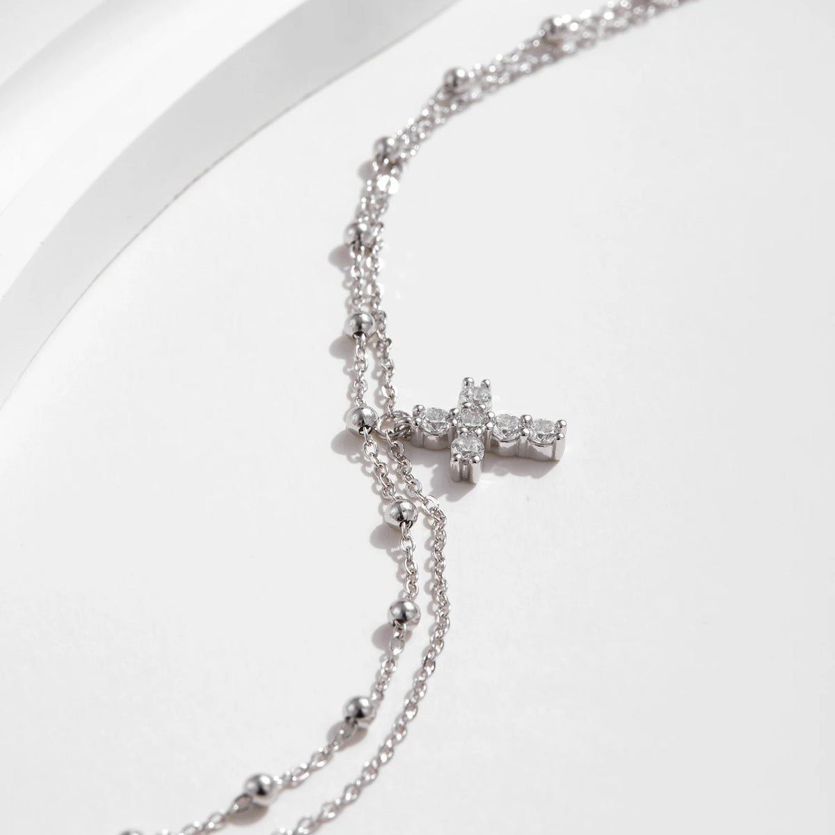 Exquisite Cross CZ Bracelet 925 Sterling Silver Stackable Double Layer Link Chain Beads Bracelets For Women Fine Jewelry