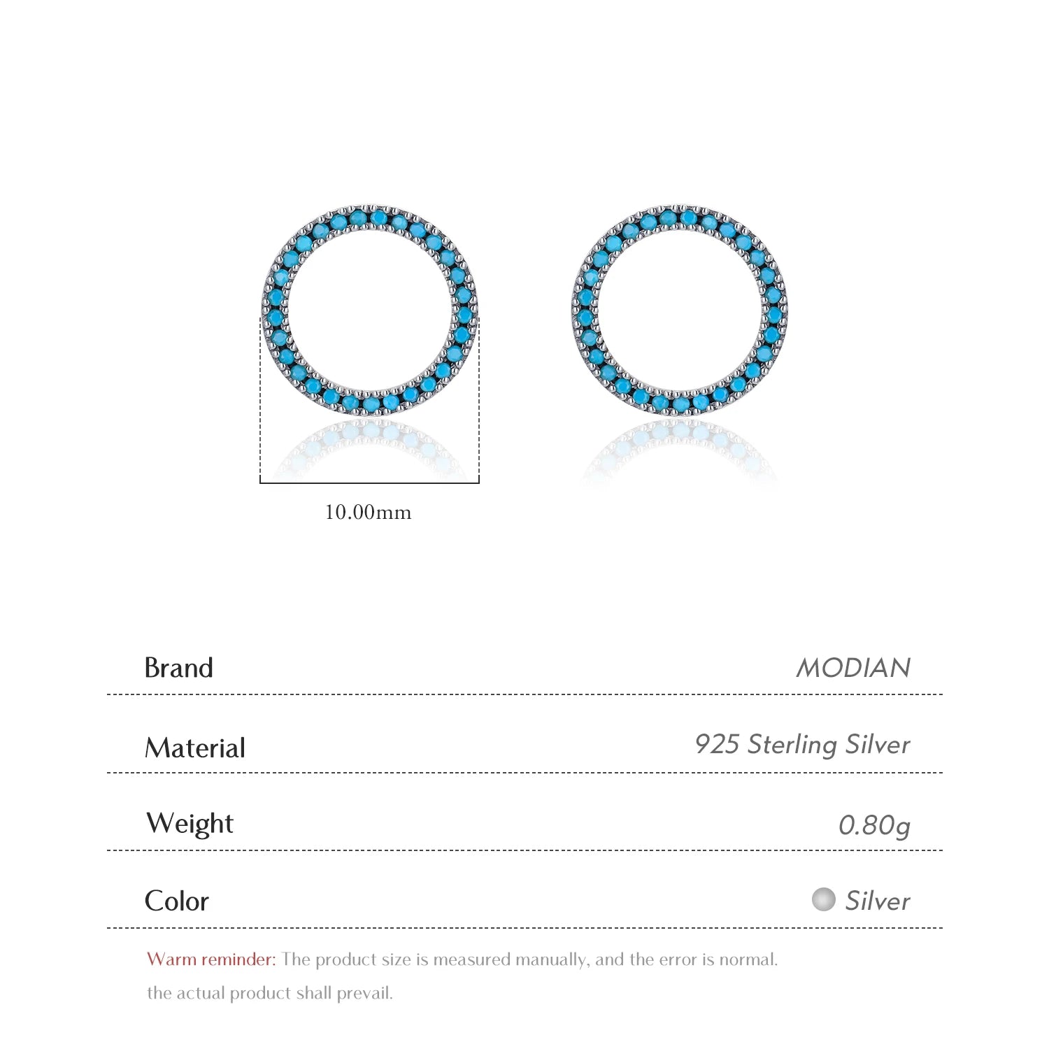 Elegant Circle Turquoise Stud Earrings Solid 925 Sterling Silver Trendy Round Female Ear Studs For Women Party Jewelry