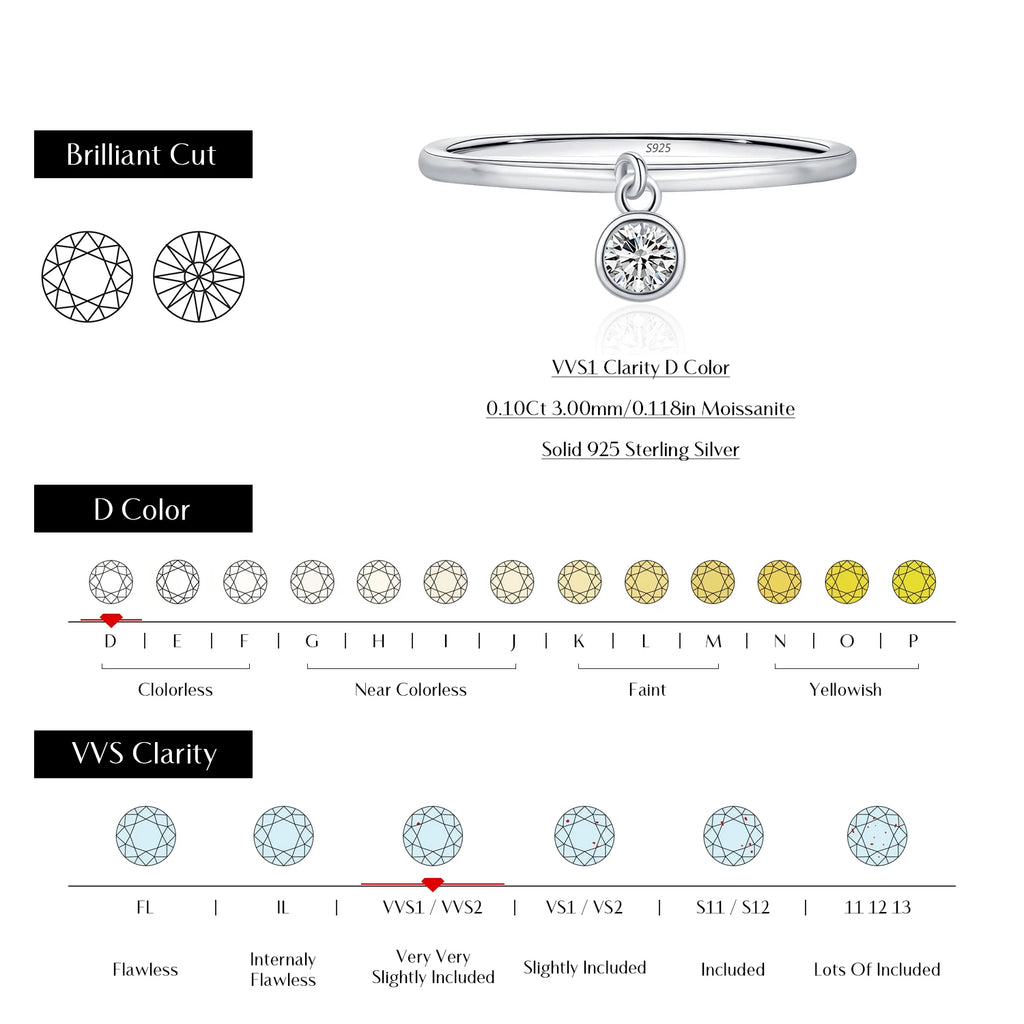 D Color Round Moissanite Ring 925 Sterling Silver Small Charms Sparkling Finger Rings For Women Wedding Jewelry Gift