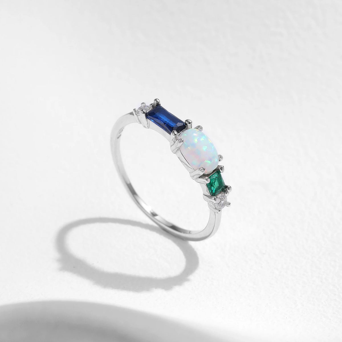 925 Sterling Silver Opal & Colorful Zirconia Luxury Finger Ring Platinum Plated Stackable Trendy Jewelry For Women