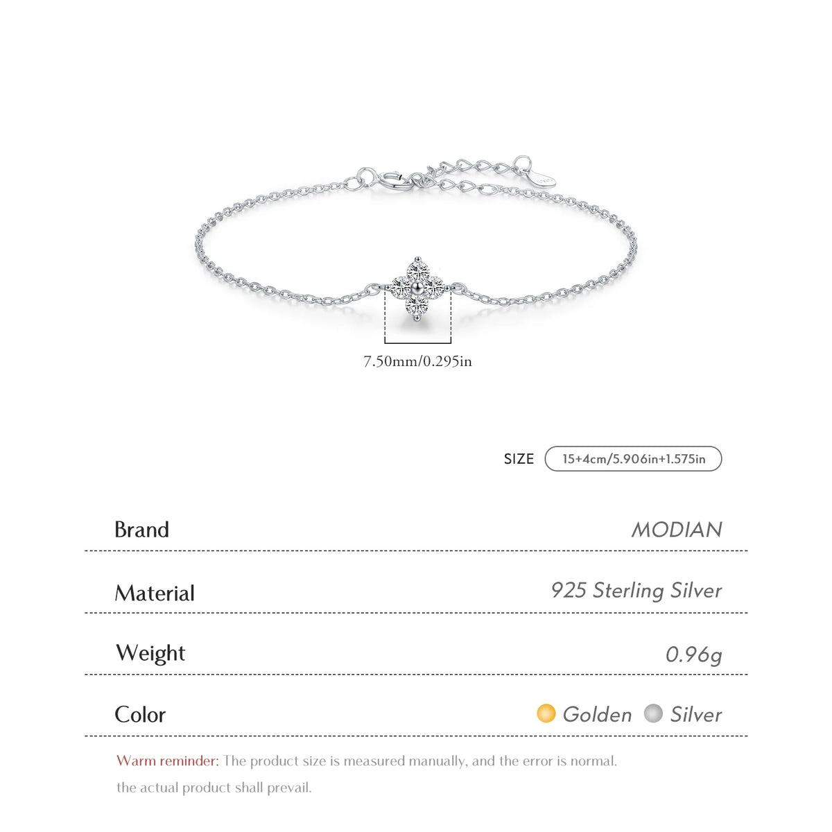 925 Sterling Silver Stackable Four Leaf Clover CZ Bracelet For White Gold Plated Link Chain Women Party Fine Jewelry