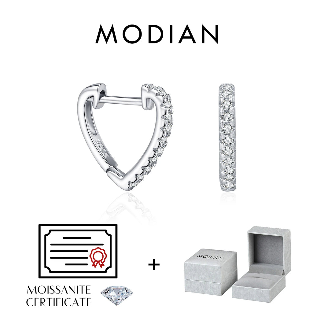 925 Sterling Silver Romantic Heart Design Ear Buckle D Color Moissanite Hoop Earrings For Women Dating Fine Jewelry
