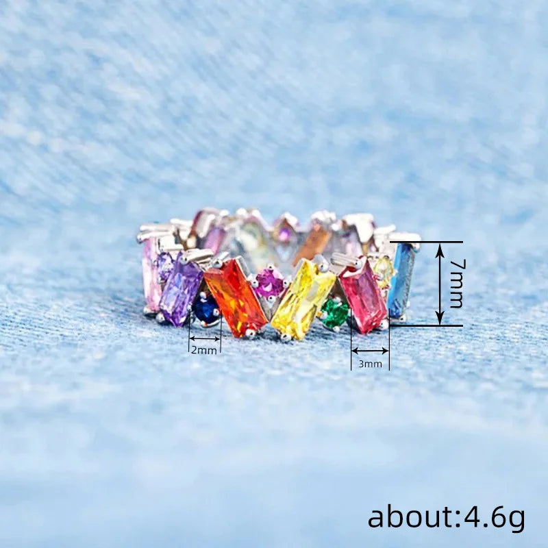 Huitan Irregualr Design Colorful CZ Women Rings Gold Color/Silver Color Geometric CZ Rainbow Rings Luxury Trendy Jewelry