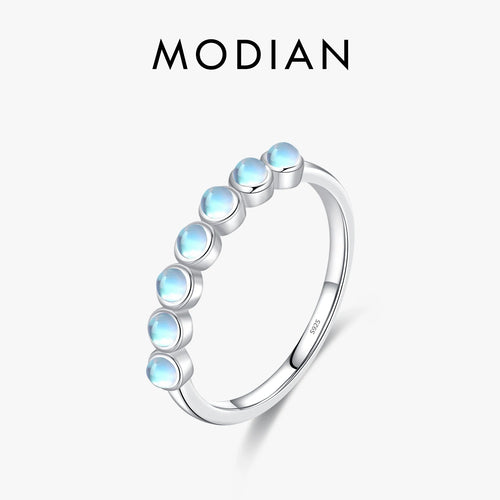 925 Sterling Silver Exquisite Round Moonstone Ring Stackable Crystal Ring For Women Birthday Gift Fine Jewelry