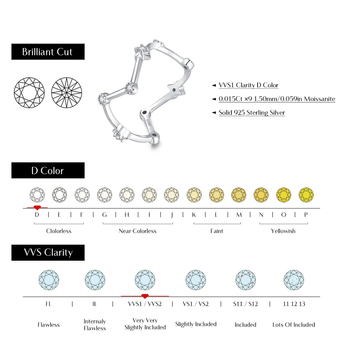 D Color Moissanite Ring 925 Sterling Silver Irregular Branch Shaped Full Circle Band Minimal Stackable Jewelry For Women