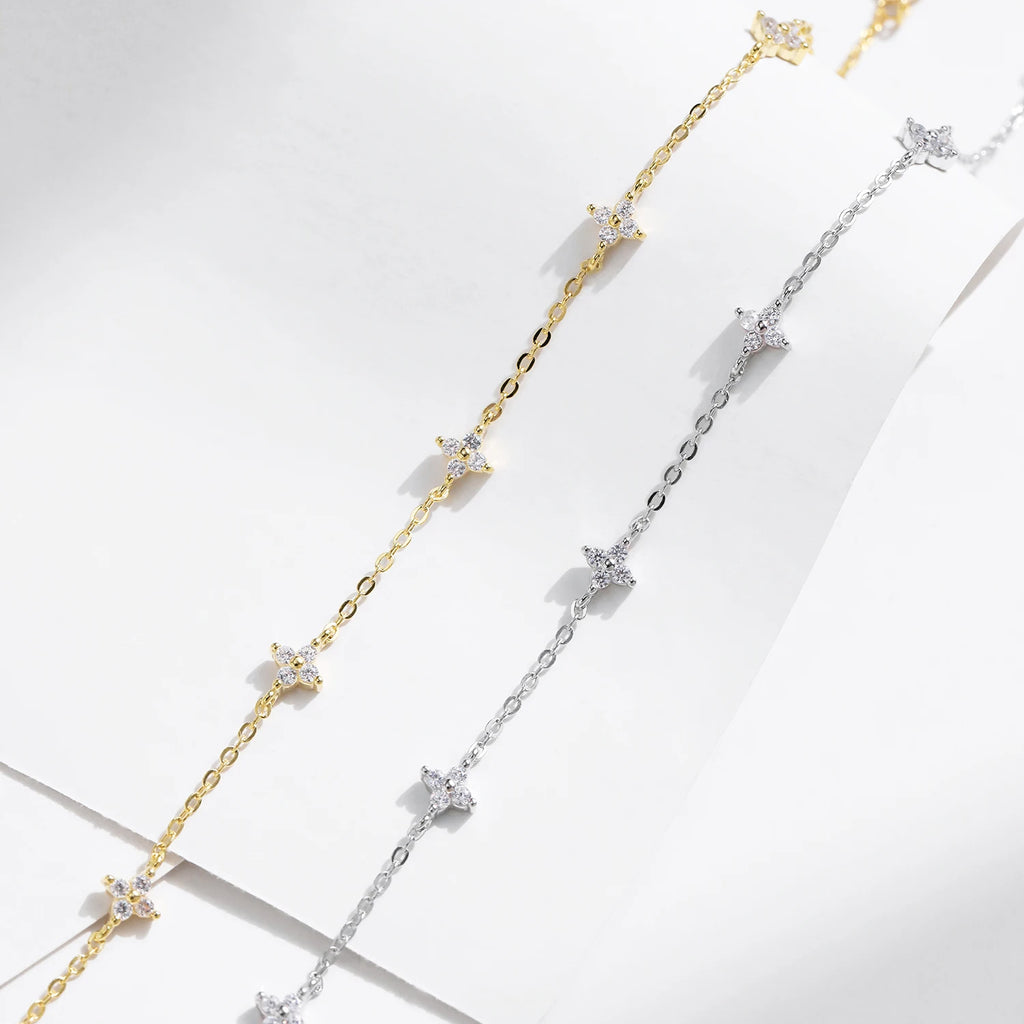 925 Sterling Silver Mini Flowers Bracelet Dainty Link Chain Pave Setting CZ For Women Wedding Fine Jewelry Gift