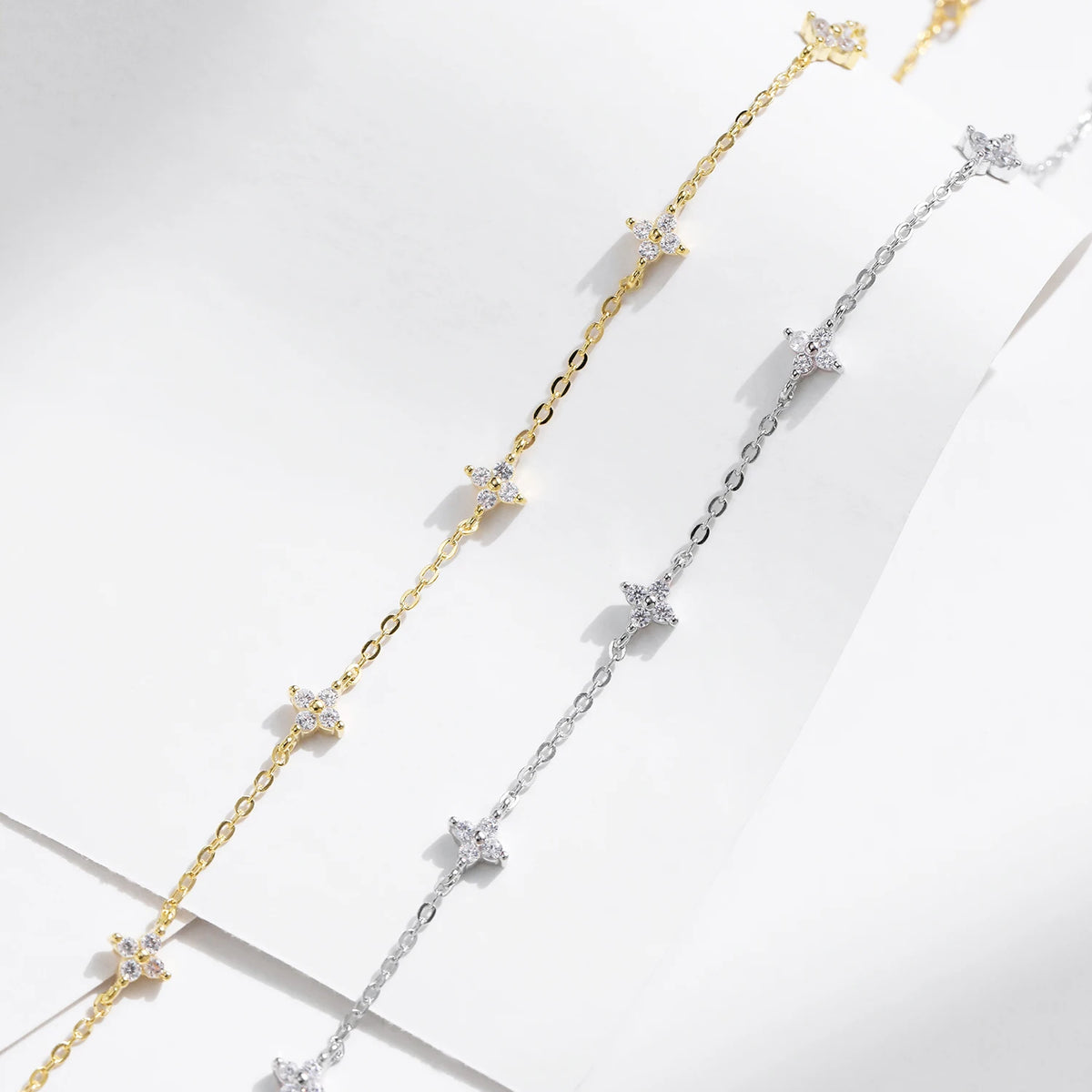 925 Sterling Silver Mini Flowers Bracelet Dainty Link Chain Pave Setting CZ For Women Wedding Fine Jewelry Gift