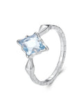 925 Sterling Silver Square Cut Light Blue Crystal Finger Ring For Women Wedding Party Jewelry Accessories Star Anillos