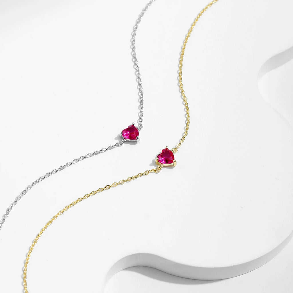 925 Sterling Silver Romantic Rose Red Zirconia Heart  Bracelet Elegant Simple Link Chain For Women Fine Jewelry Gifts