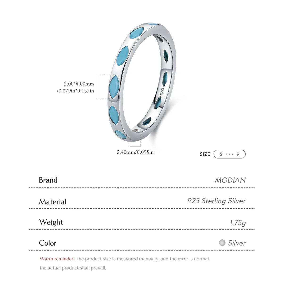 925 Sterling Silver Retro Rhombic Simulated Turquoise Stackable Eternity Fashion Stackable Band Ring For Women Jewelry