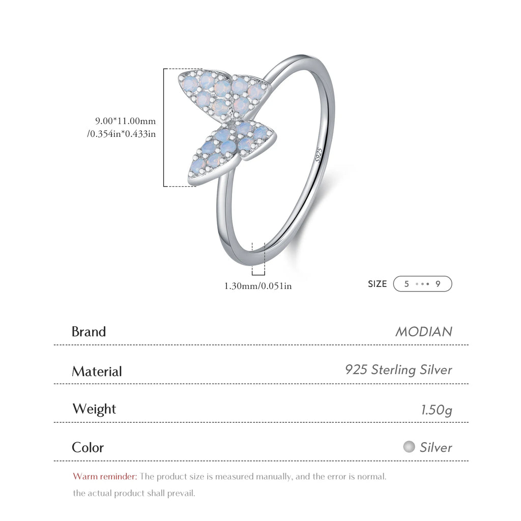 925 Sterling Silver Simple Charming Butterfly Blue Opal Finger Rings For Women Vacation Party Fine Jewelry Gifts