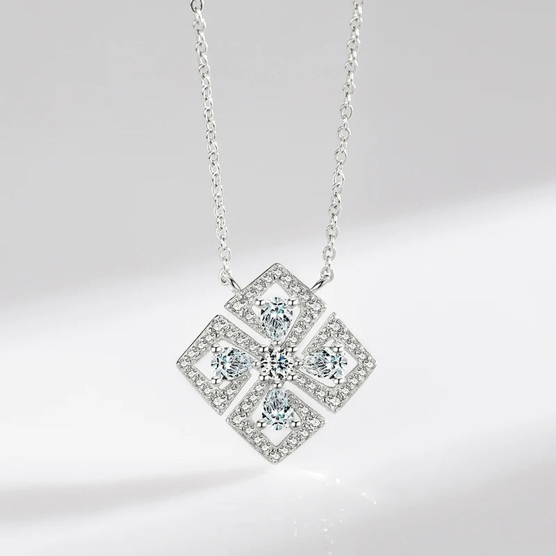 Classic Flower Water Drop 5A CZ Necklace 925 Sterling Silver Sparkling Luxury Pendant Necklace for Women Wedding Jewelry
