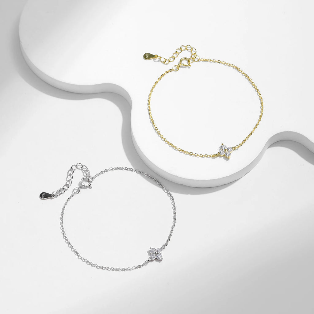 925 Sterling Silver Stackable Four Leaf Clover CZ Bracelet For White Gold Plated Link Chain Women Party Fine Jewelry