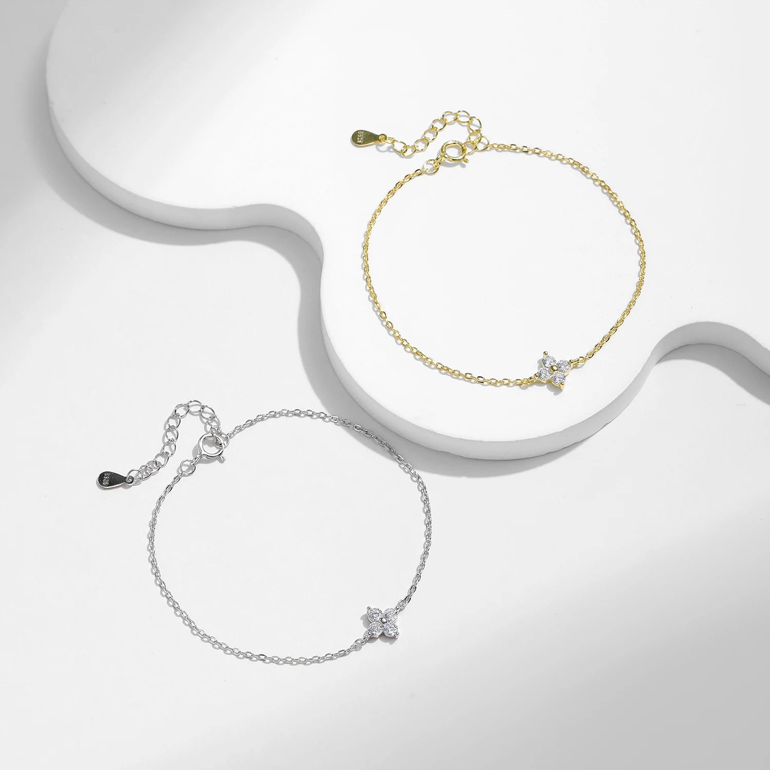 925 Sterling Silver Stackable Four Leaf Clover CZ Bracelet For White Gold Plated Link Chain Women Party Fine Jewelry