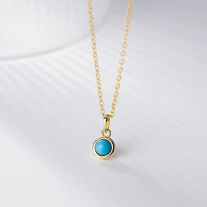 WANTME 925 Sterling Silver Simple Fashion Blue Turquoise Pendant Charm Chain Necklace for Women Elegant Statement Party Jewelry