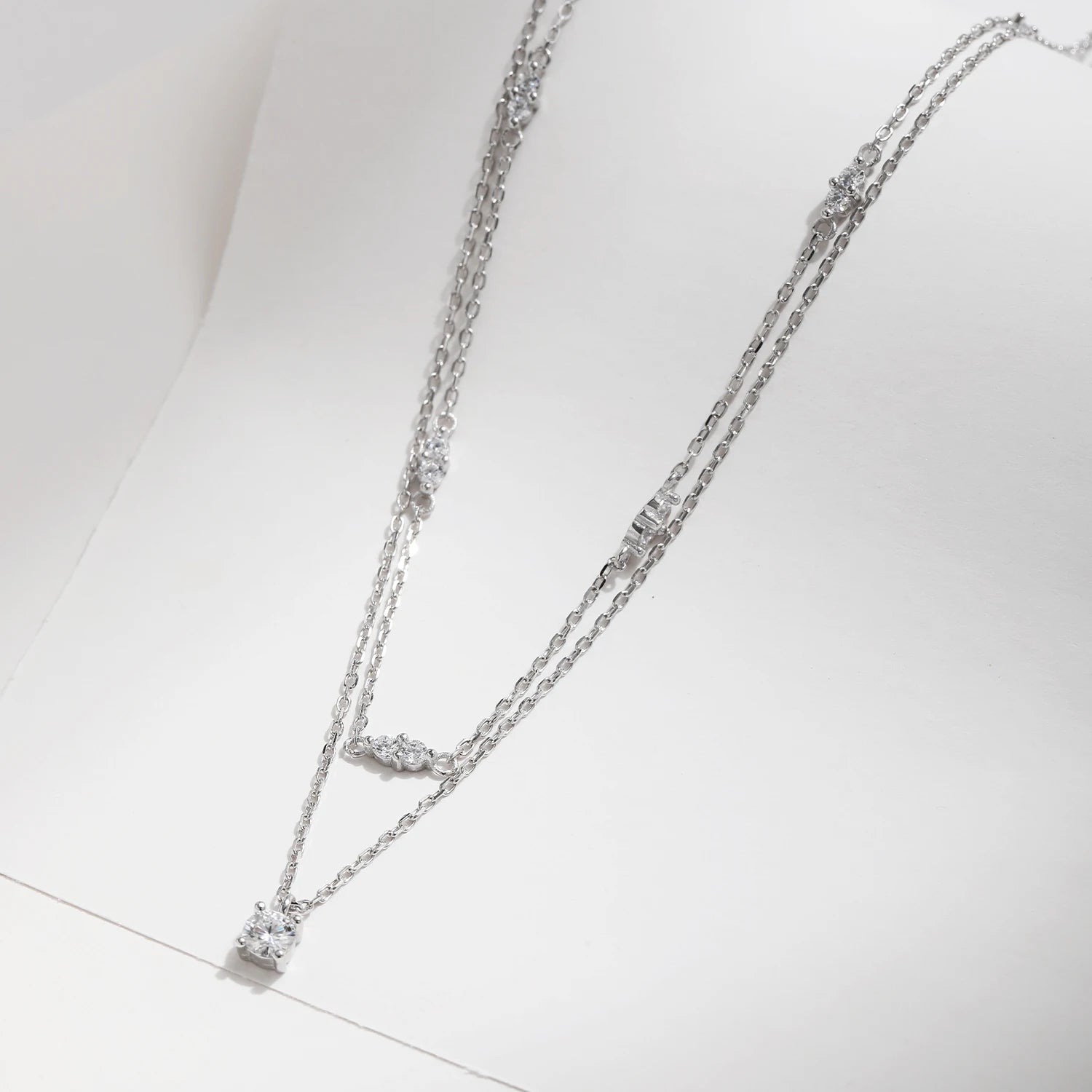 Moissanite D Color Double Layer Pendant Necklace 925 Sterling Silver Round Stylish Choker Necklace For Women Jewelry