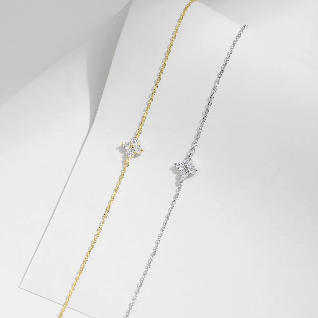 925 Sterling Silver Stackable Four Leaf Clover CZ Bracelet For White Gold Plated Link Chain Women Party Fine Jewelry