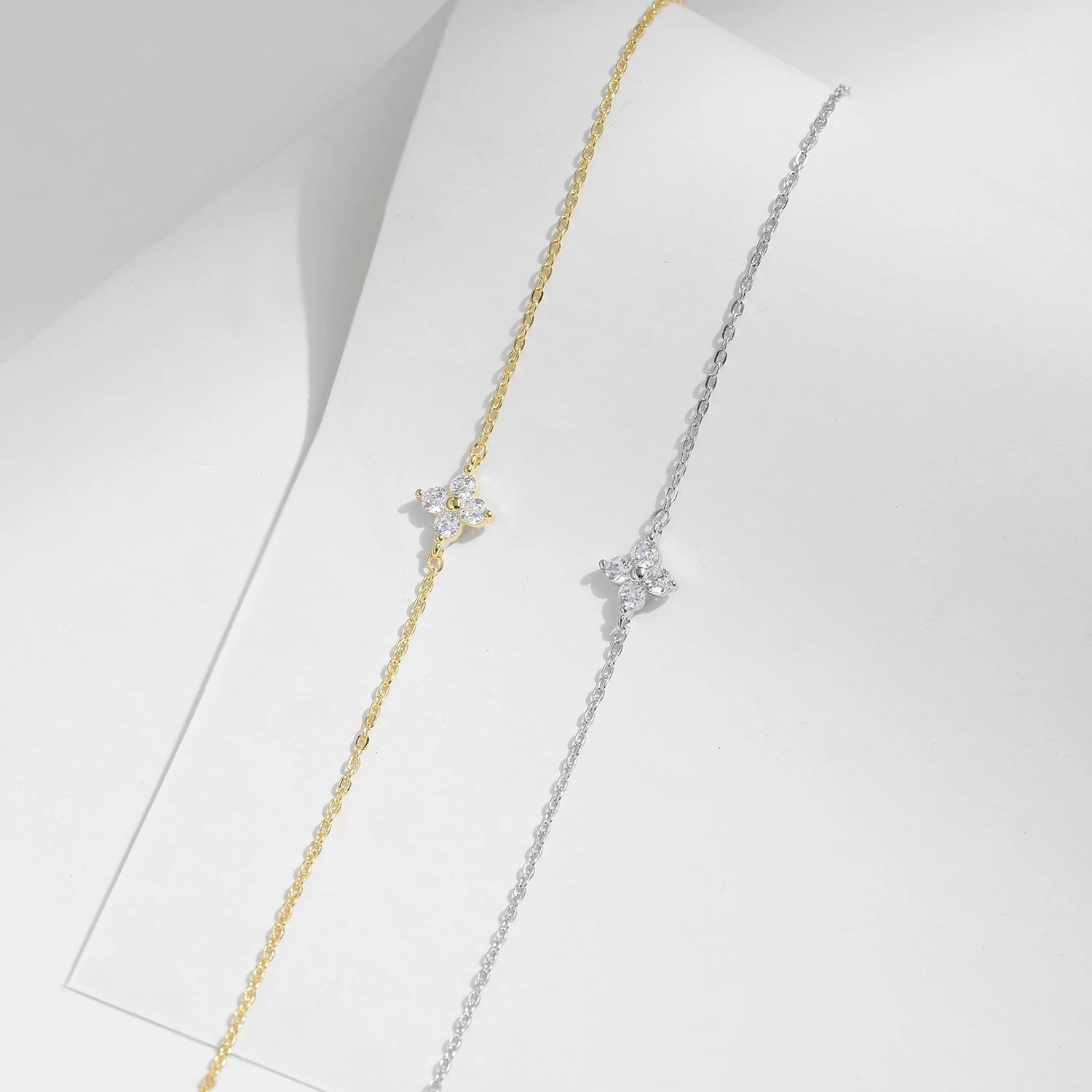925 Sterling Silver Stackable Four Leaf Clover CZ Bracelet For White Gold Plated Link Chain Women Party Fine Jewelry