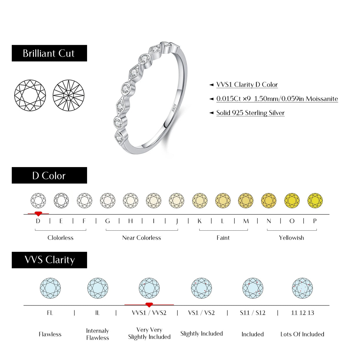 D Color Moissanite 925 Sterling Silver Light Luxury High-end Geometric Eternity Rings for Women Fine Jewelry Accessories
