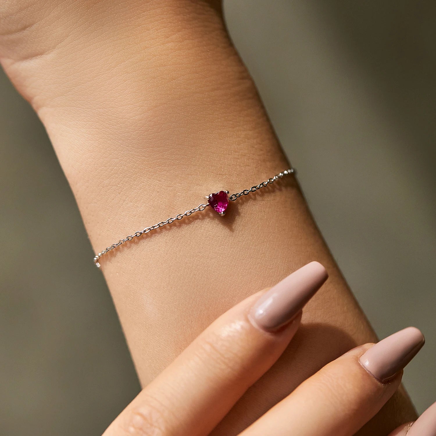 925 Sterling Silver Romantic Rose Red Zirconia Heart  Bracelet Elegant Simple Link Chain For Women Fine Jewelry Gifts
