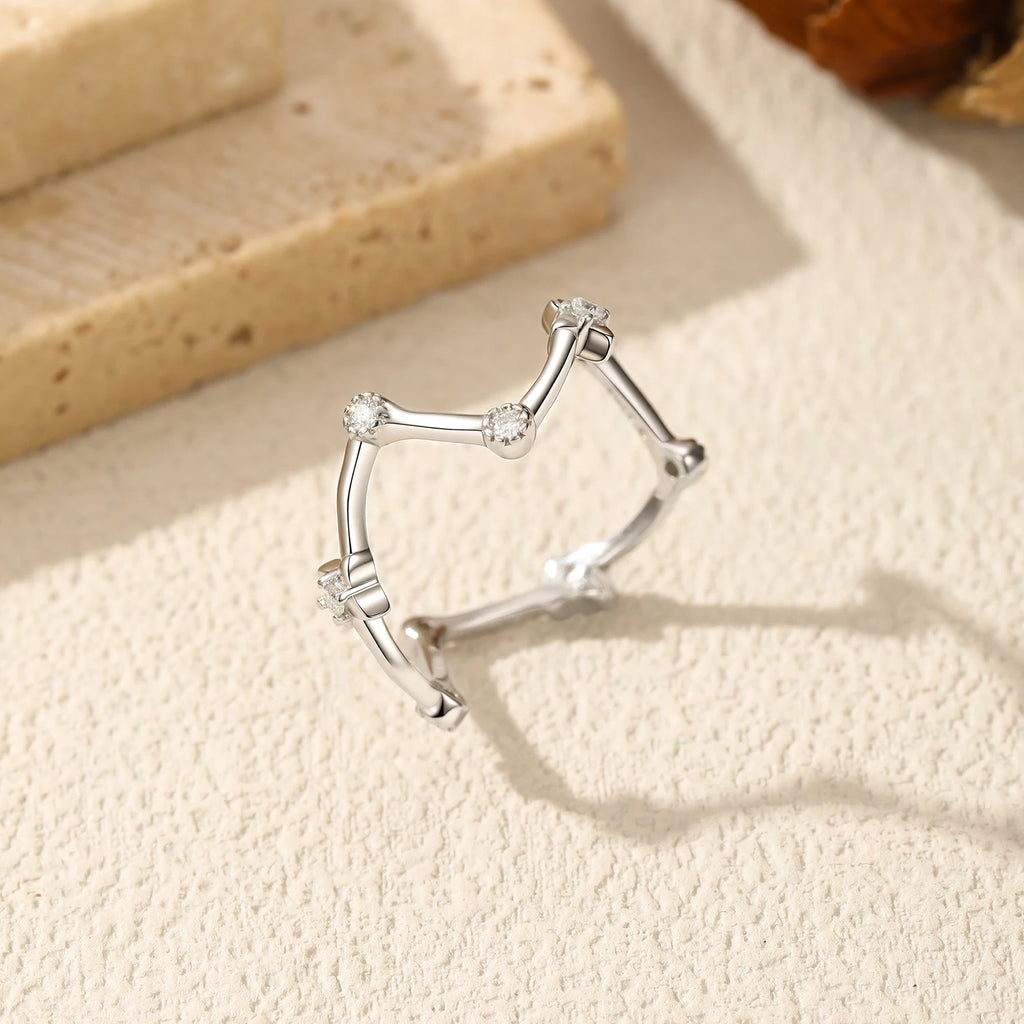 D Color Moissanite Ring 925 Sterling Silver Irregular Branch Shaped Full Circle Band Minimal Stackable Jewelry For Women