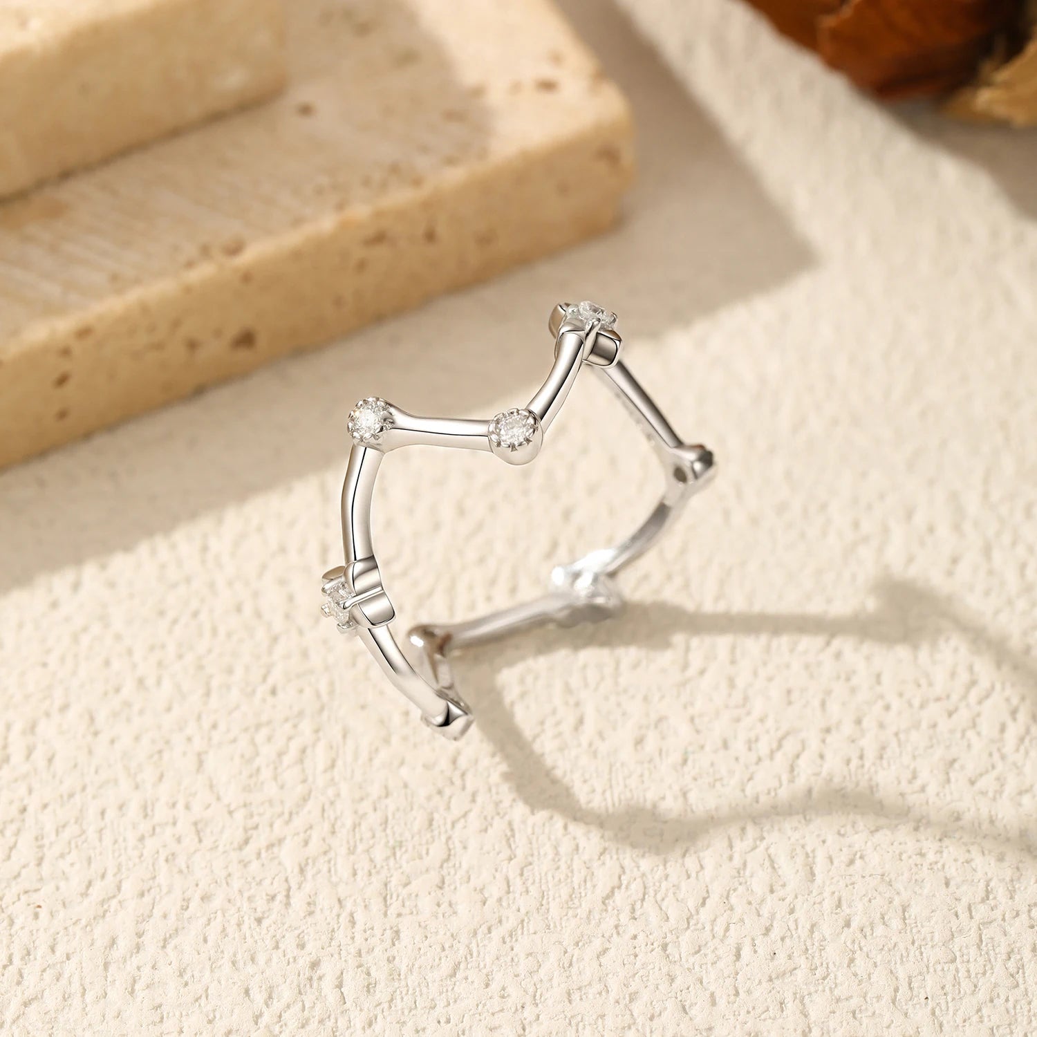 D Color Moissanite Ring 925 Sterling Silver Irregular Branch Shaped Full Circle Band Minimal Stackable Jewelry For Women