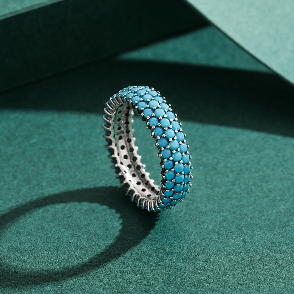 Genuine 925 Sterling Silver Luxury Turquoise Finger Rings For Women Vintage Retro Bohemian Style Rings Fine Jewelry Anel