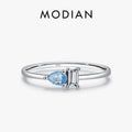 925 Sterling Silver Classic Blue Water Drop Splicing Rectangle Shining CZ Ring For Women Wedding Party Fine Jewelry Gift