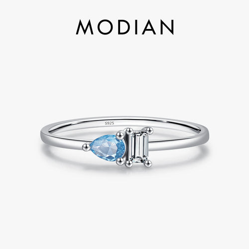 925 Sterling Silver Classic Blue Water Drop Splicing Rectangle Shining CZ Ring For Women Wedding Party Fine Jewelry Gift