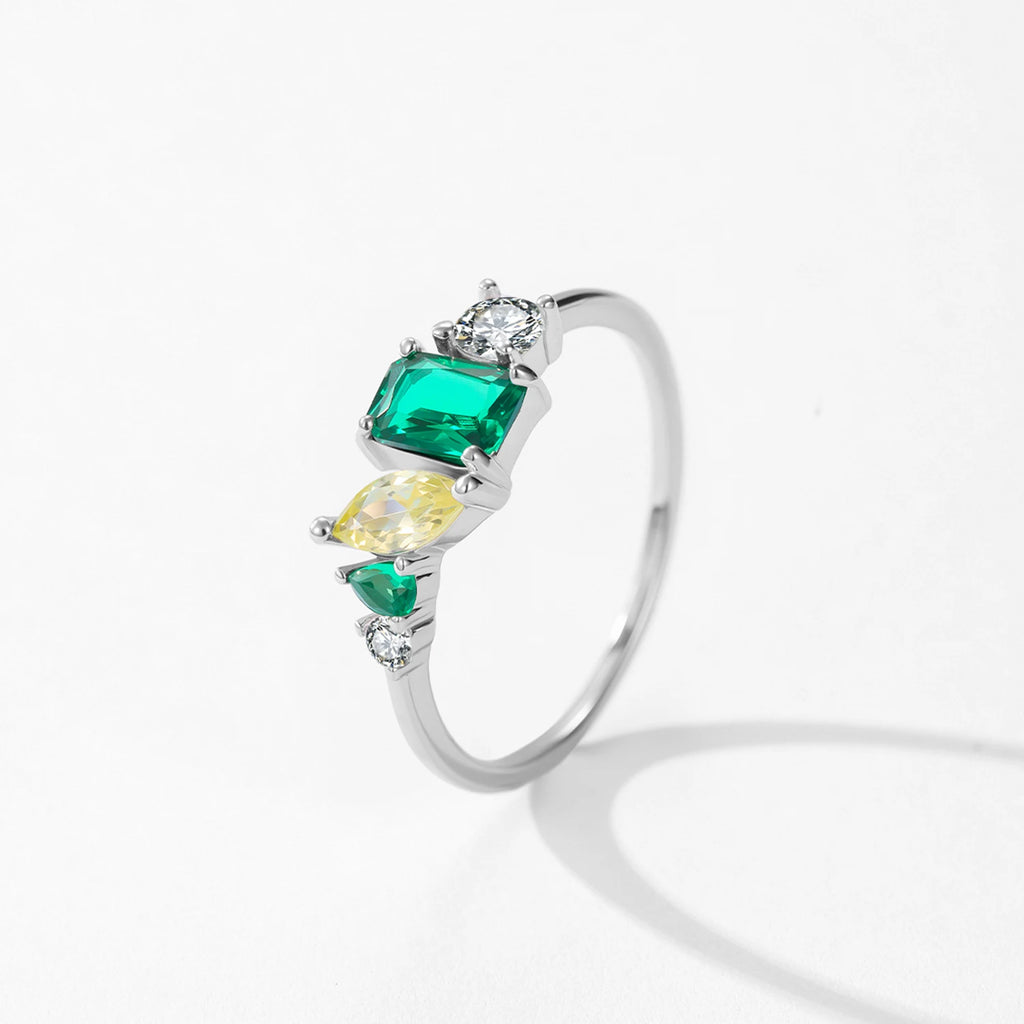 925 Sterling Silver Rectangle Geometric Design Green Zirconia Ring Vintage Wedding Band Engagement Women Jewelry