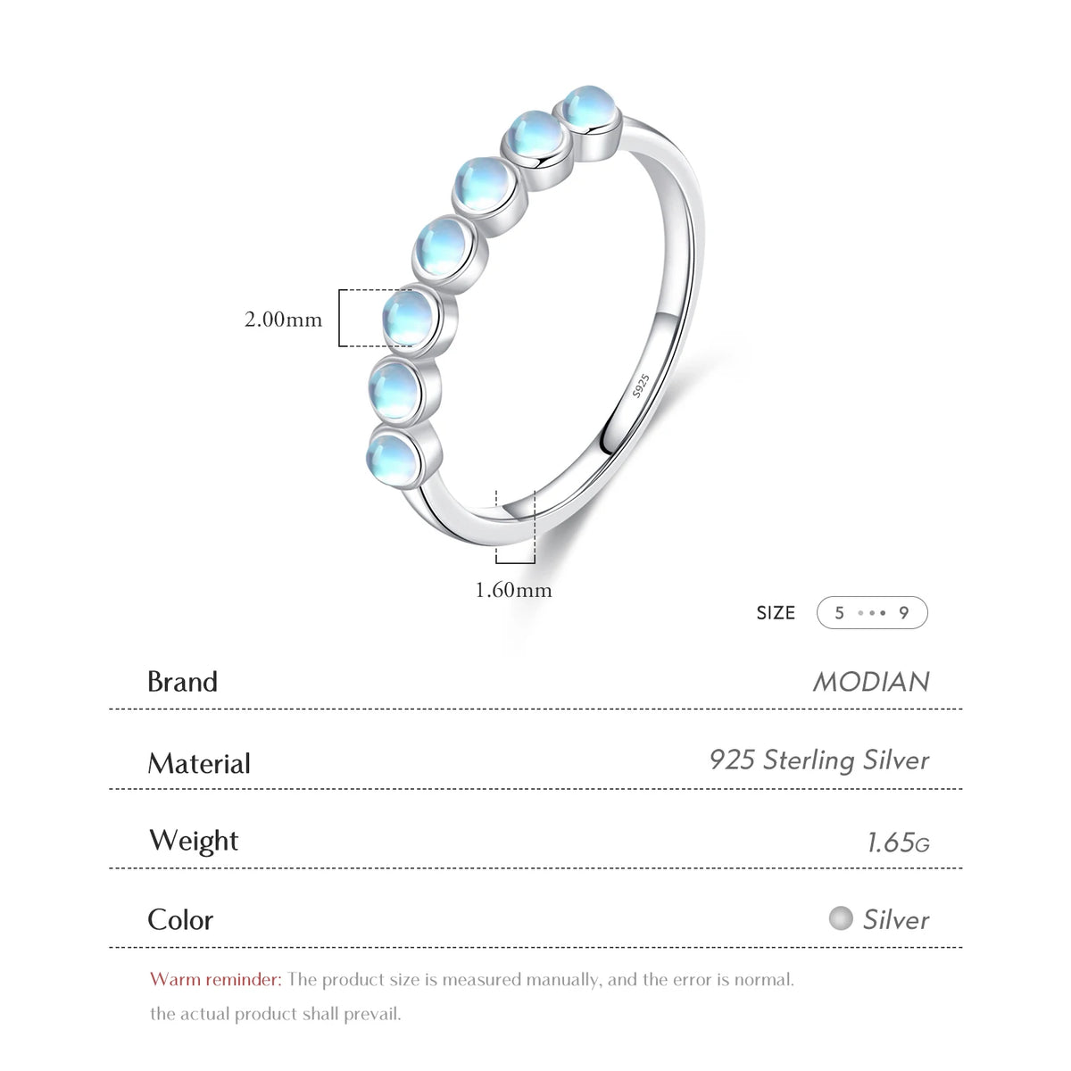 925 Sterling Silver Exquisite Round Moonstone Ring Stackable Crystal Ring For Women Birthday Gift Fine Jewelry