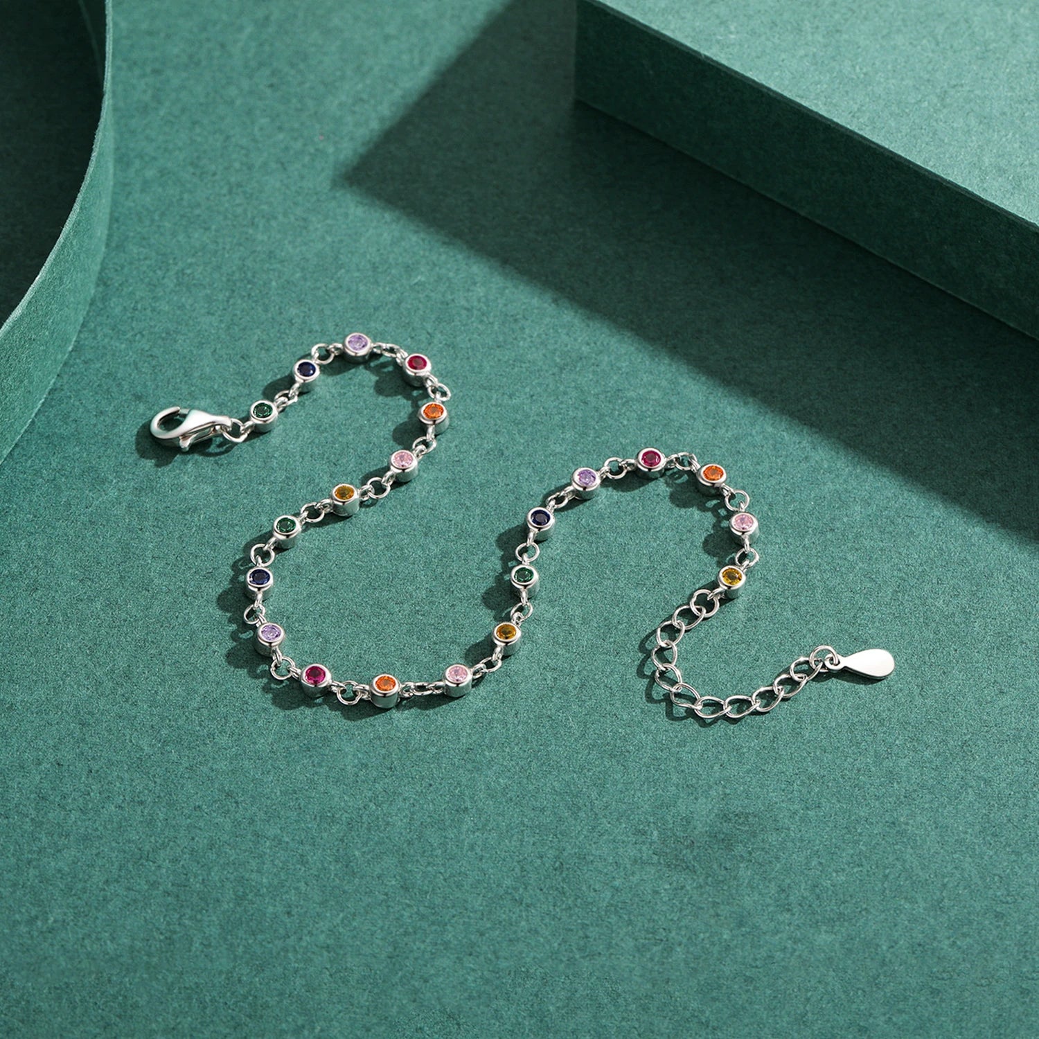 Bohemia Style Charm Chain Bracelet For Women Real 925 Sterling Silver Rainbow Color CZ Female Fashion Jewelry Accessory