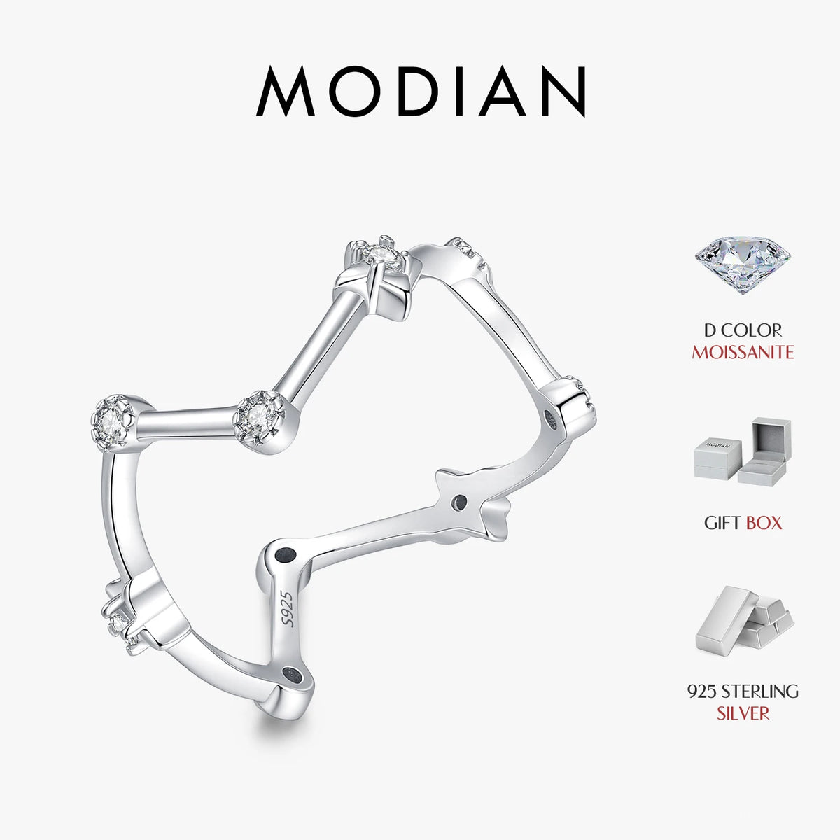 D Color Moissanite Ring 925 Sterling Silver Irregular Branch Shaped Full Circle Band Minimal Stackable Jewelry For Women