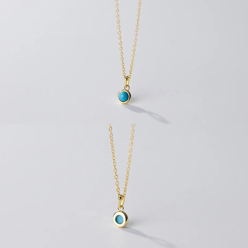 WANTME 925 Sterling Silver Simple Fashion Blue Turquoise Pendant Charm Chain Necklace for Women Elegant Statement Party Jewelry
