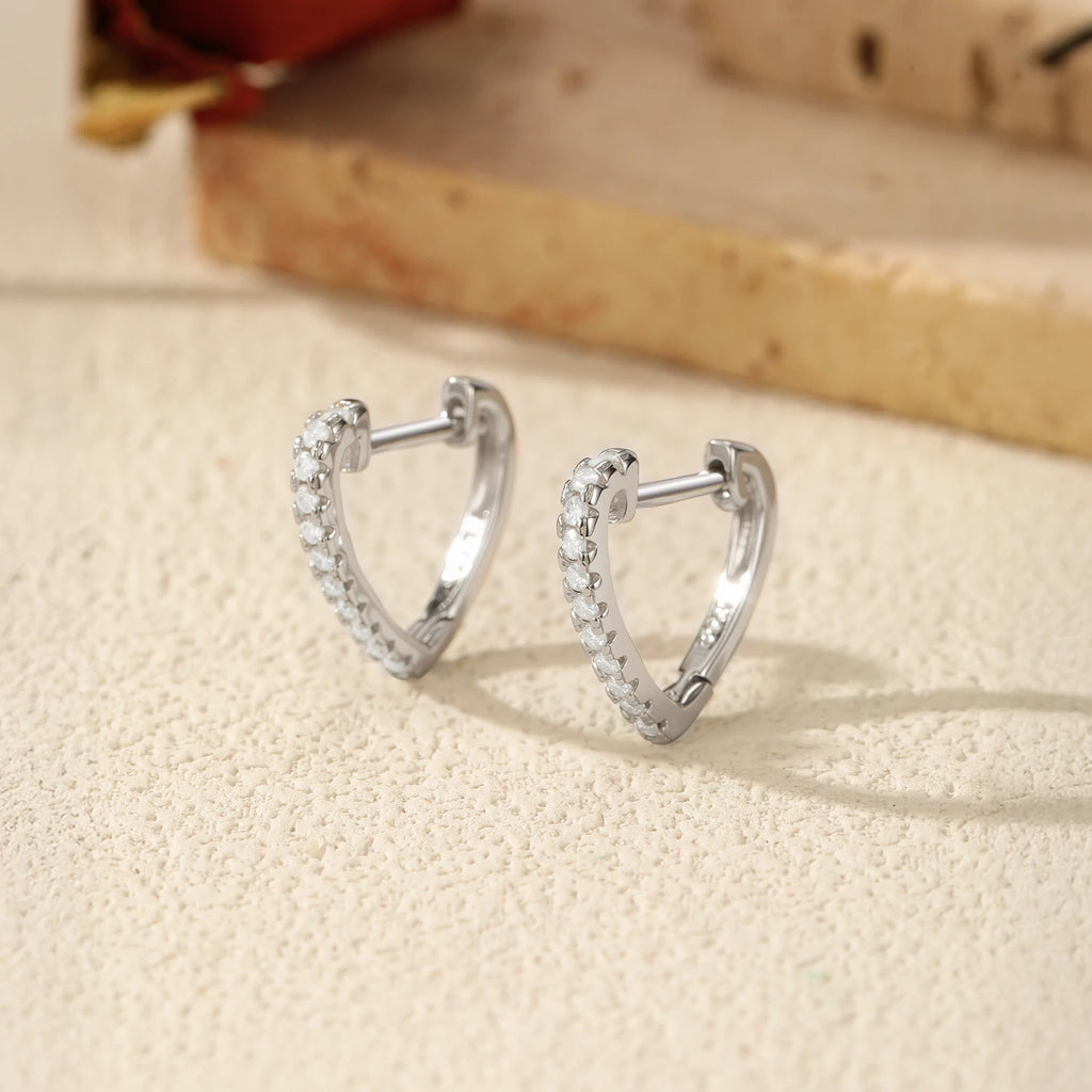 925 Sterling Silver Romantic Heart Design Ear Buckle D Color Moissanite Hoop Earrings For Women Dating Fine Jewelry
