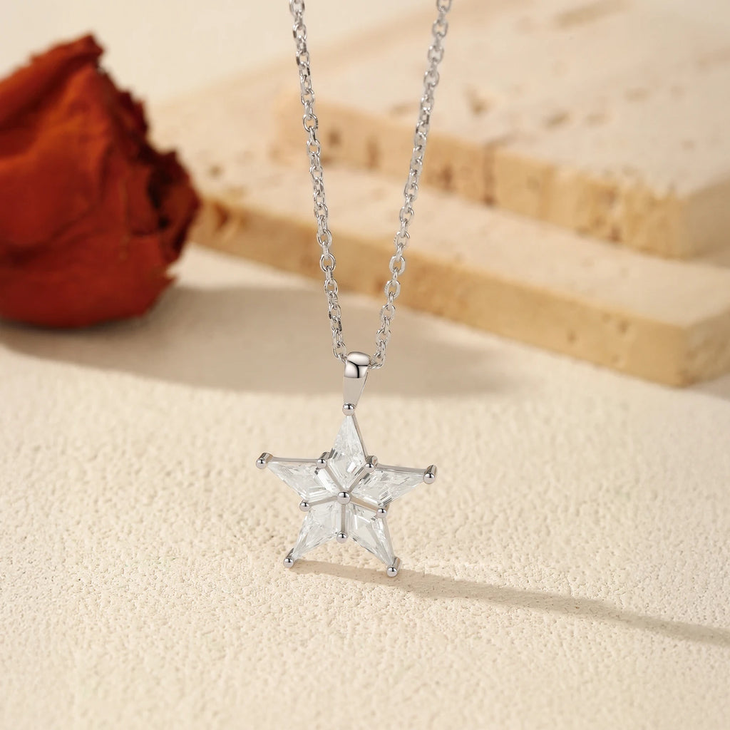 925 Sterling Silver Delicate Shinning Stars Necklace Clear Zirconia Stackable Pendant Necklaces For Women Fine Jewelry