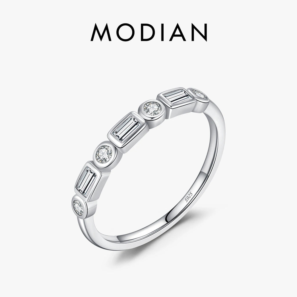 925 Sterling Silver Fashion Round Rectangle Dazzling Clear CZ Band Ring For Women Wedding Engagement Fine Jewelry