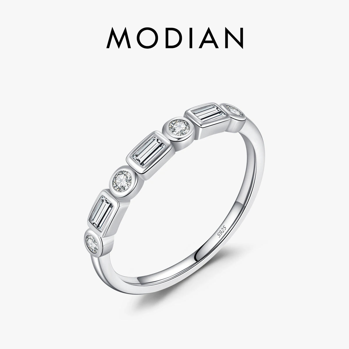 925 Sterling Silver Fashion Round Rectangle Dazzling Clear CZ Band Ring For Women Wedding Engagement Fine Jewelry