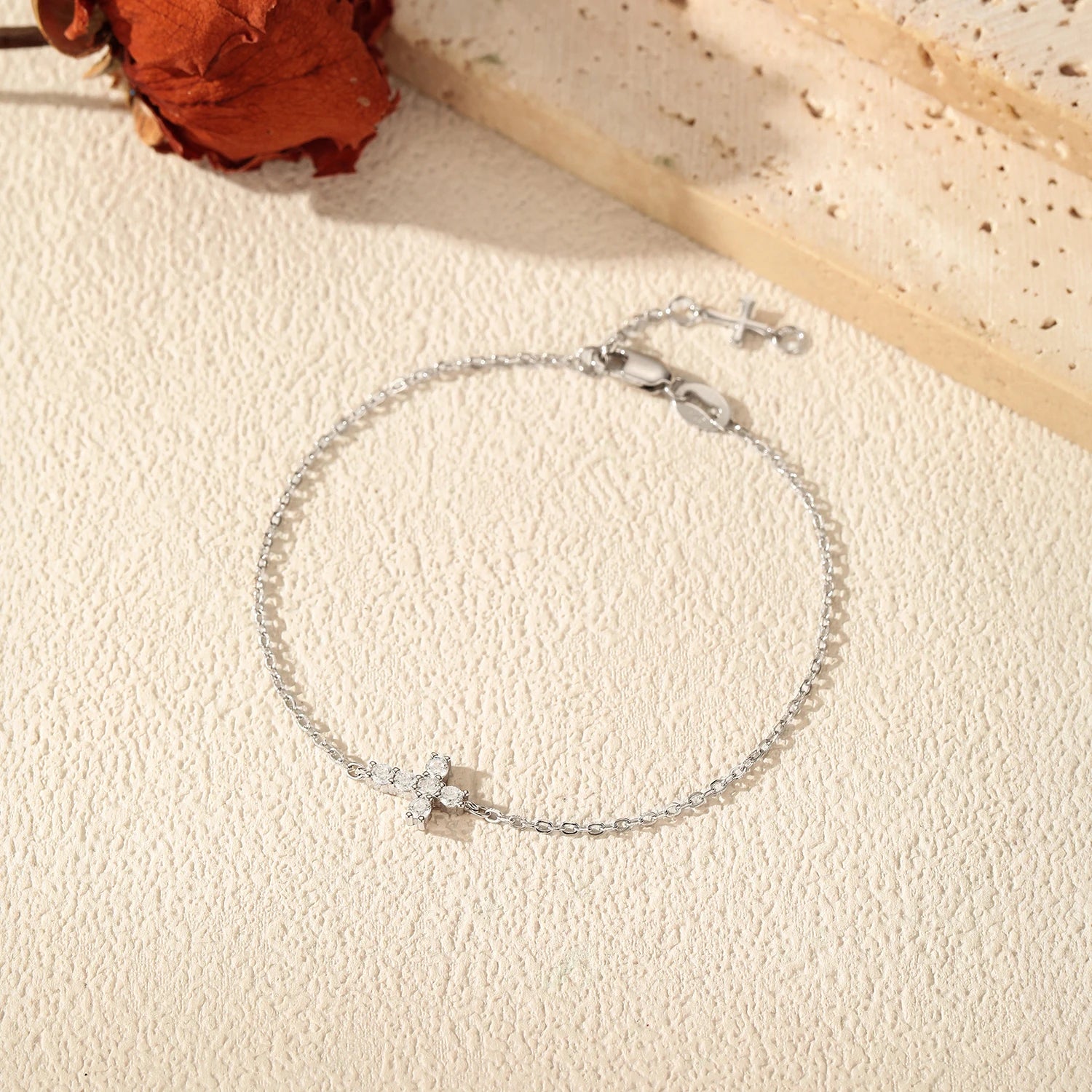 Moissanite Bracelets 925 Sterling Silver Minimalist Double Cross Sparkling Link Chain Bracelet For Women Fine Jewelry