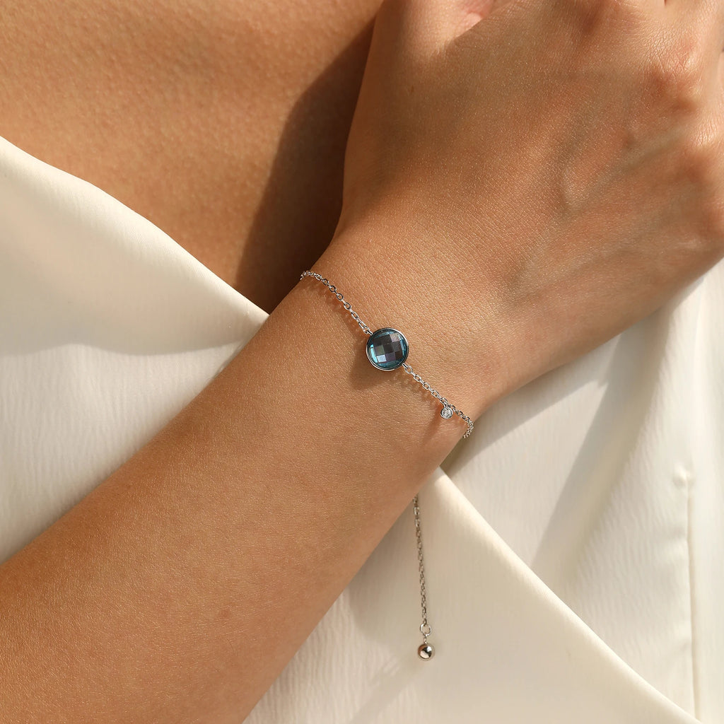 925 Sterling Silver Simple Round Blue Cubic Zirconia Bracelets Long-termism Daily Trendy Bracelets For Women Fine Jewelry