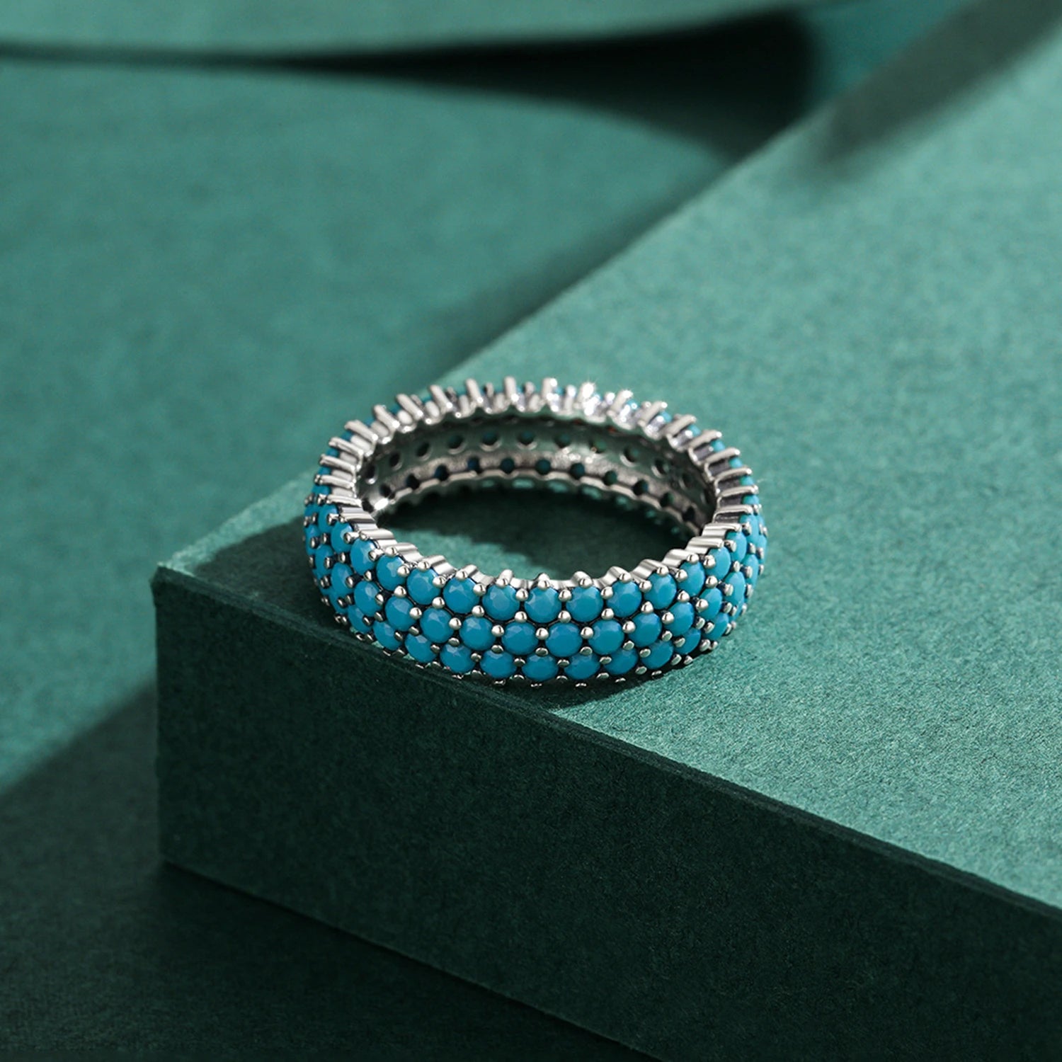 Genuine 925 Sterling Silver Luxury Turquoise Finger Rings For Women Vintage Retro Bohemian Style Rings Fine Jewelry Anel