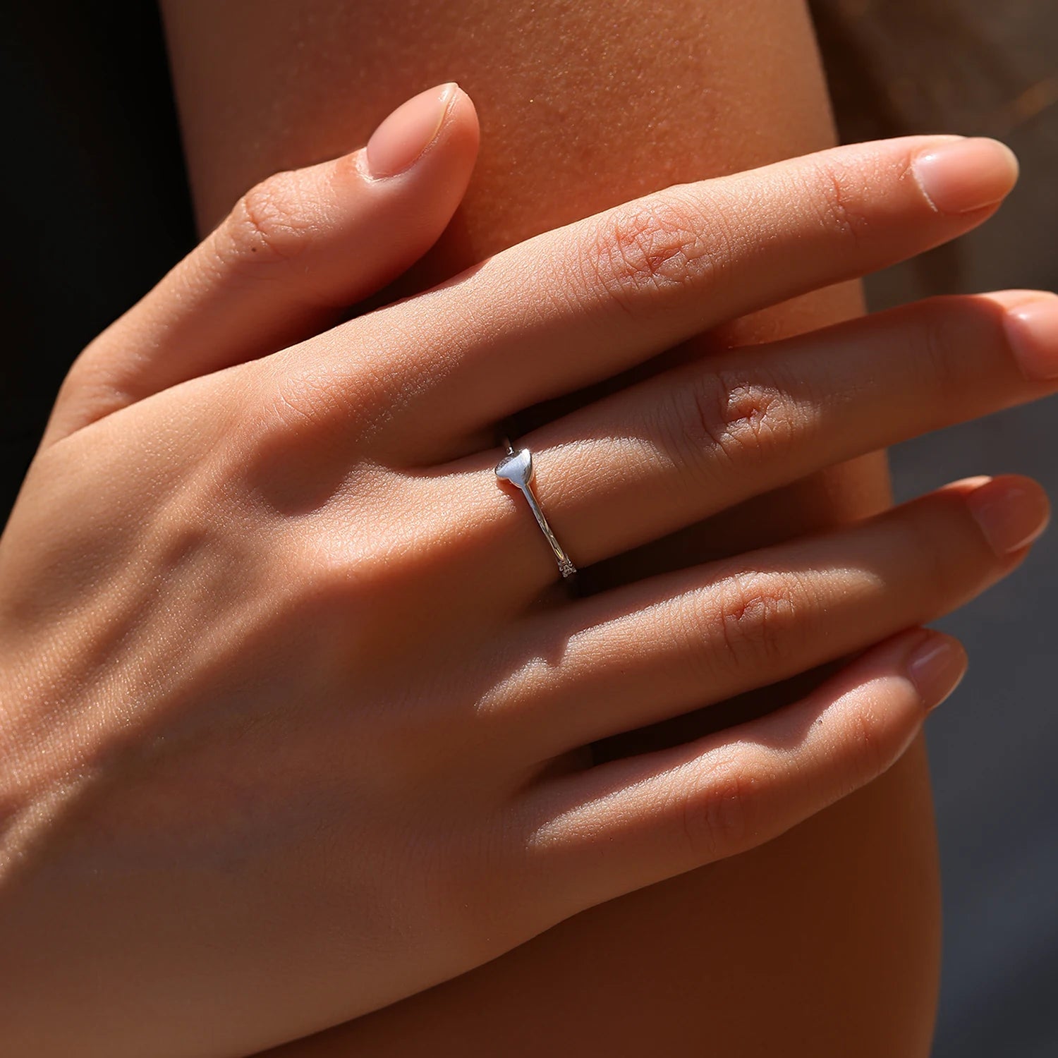 D Color Moissanite Stackable Ring 925 Sterling Silver Heart Lab Diamond Thin Elegant Love Finger Rings For Women Jewelry