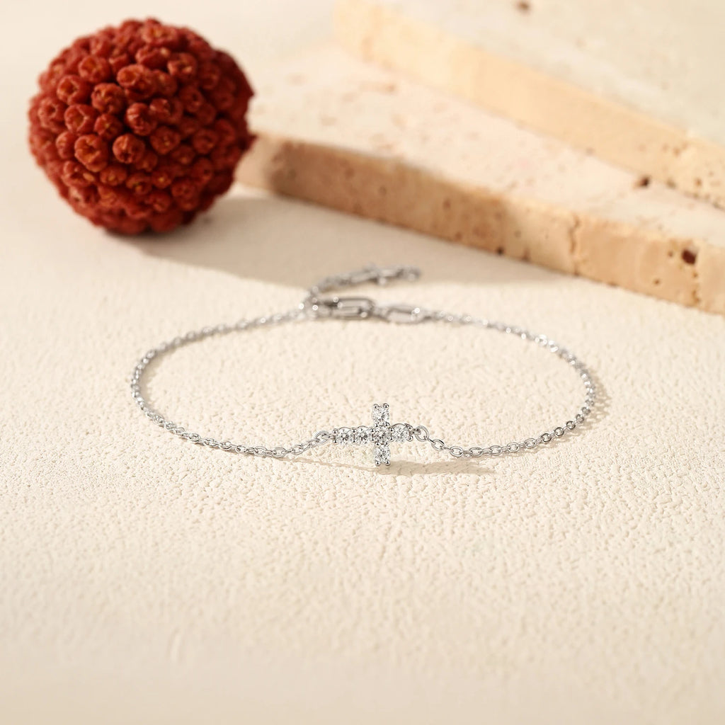 Moissanite Bracelets 925 Sterling Silver Minimalist Double Cross Sparkling Link Chain Bracelet For Women Fine Jewelry