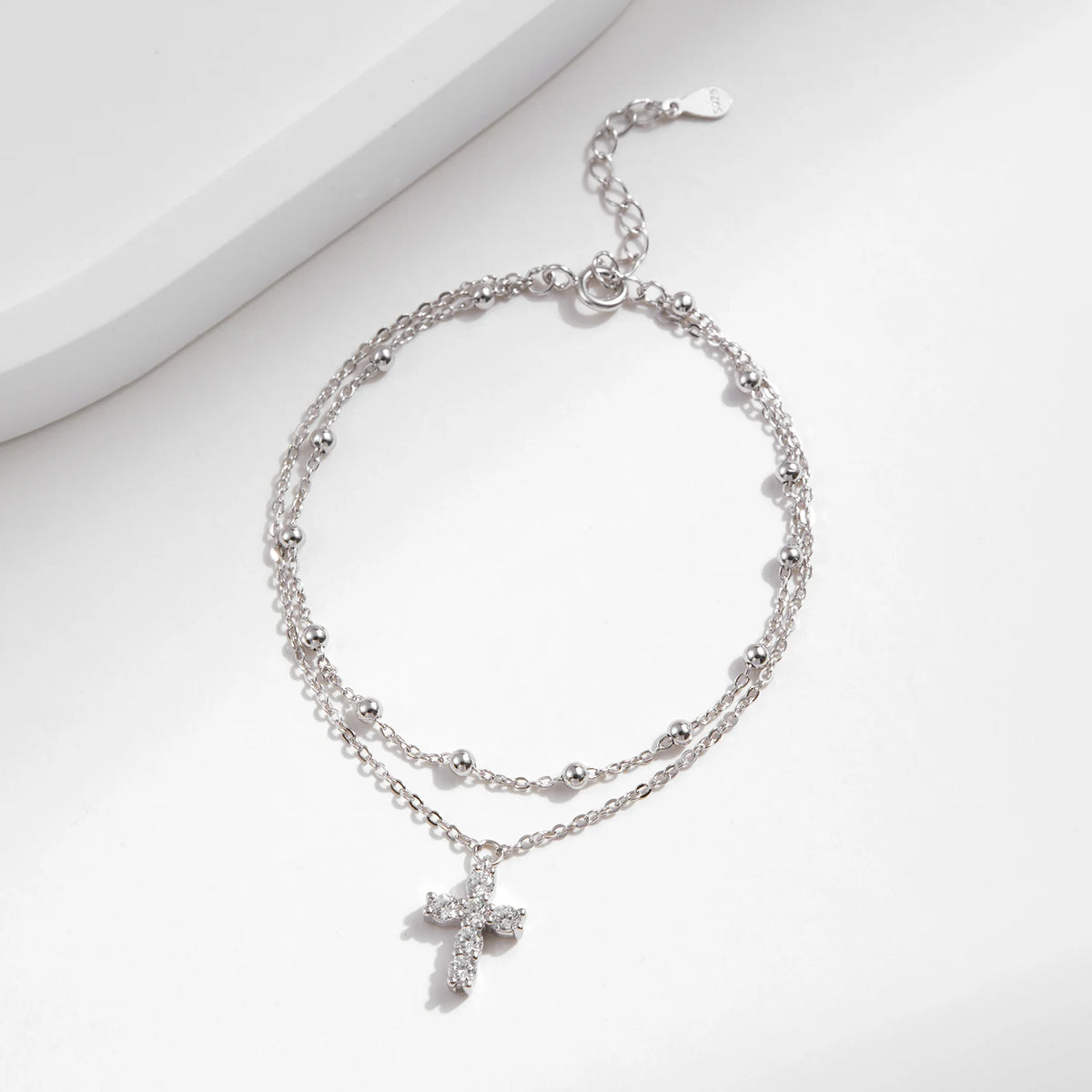 Exquisite Cross CZ Bracelet 925 Sterling Silver Stackable Double Layer Link Chain Beads Bracelets For Women Fine Jewelry