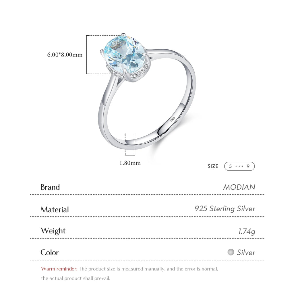 Classic Design 925 Sterling Silver Ocean Blue Zirconia Ring Platinum Plated Wedding Engagement Jewelry for Women Gifts