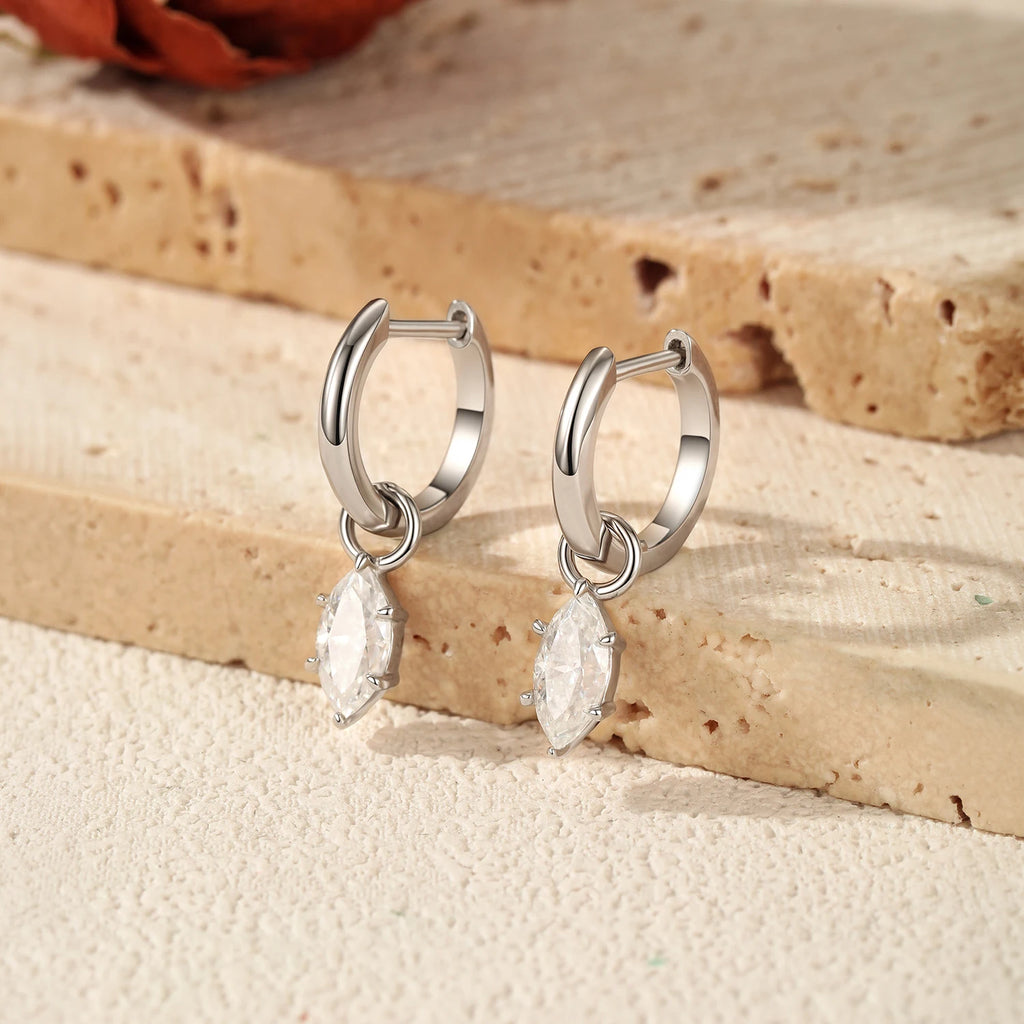 1CT Marquise Cut Moissanite 925 Sterling Sliver Charming Lab Diamond Swing Hoop Earrings For Women Dating Fine Jewelry