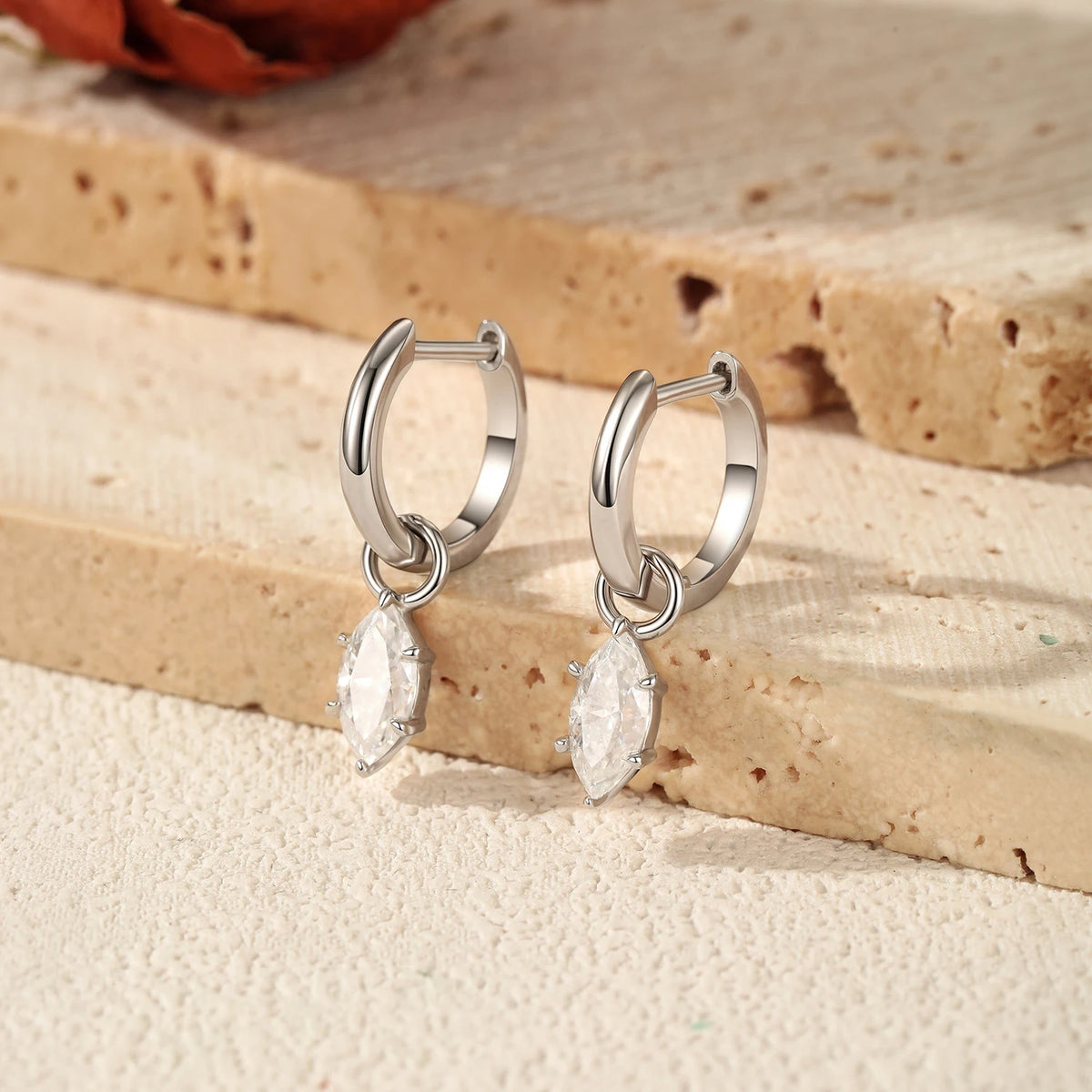 1CT Marquise Cut Moissanite 925 Sterling Sliver Charming Lab Diamond Swing Hoop Earrings For Women Dating Fine Jewelry